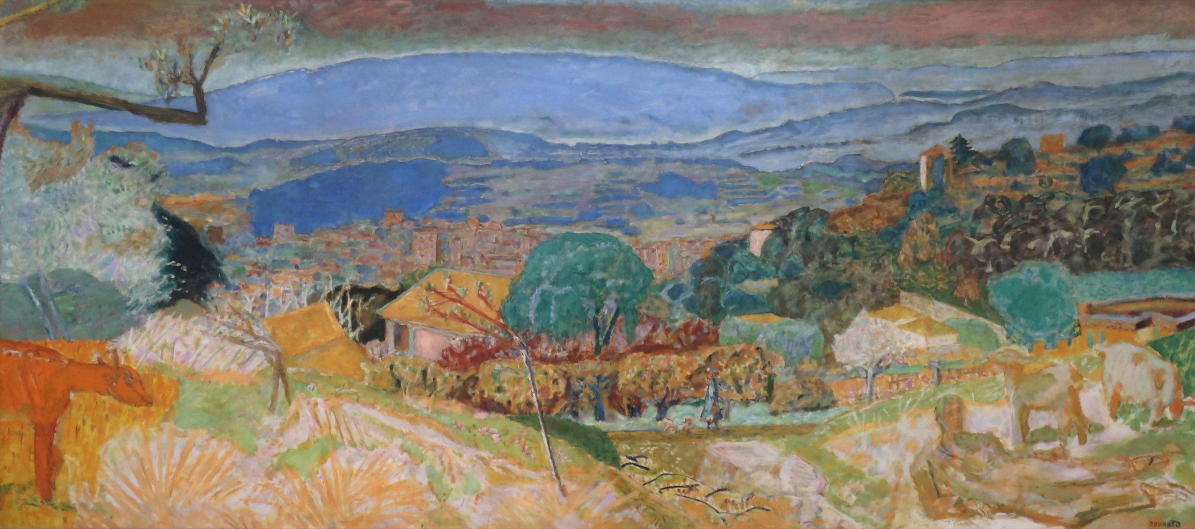 Pierre Bonnard, Paysage au Cannet, 1928 : les collines du Cannet et la baie, peintes depuis les hauteurs
